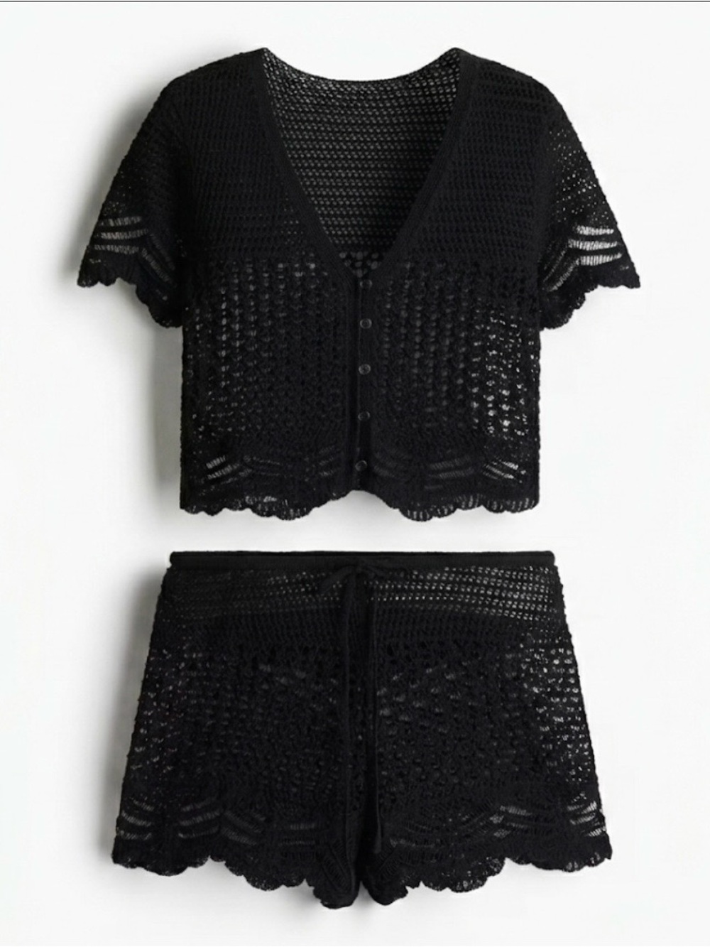 H&M Black Crochet Set with Scalloped Edges